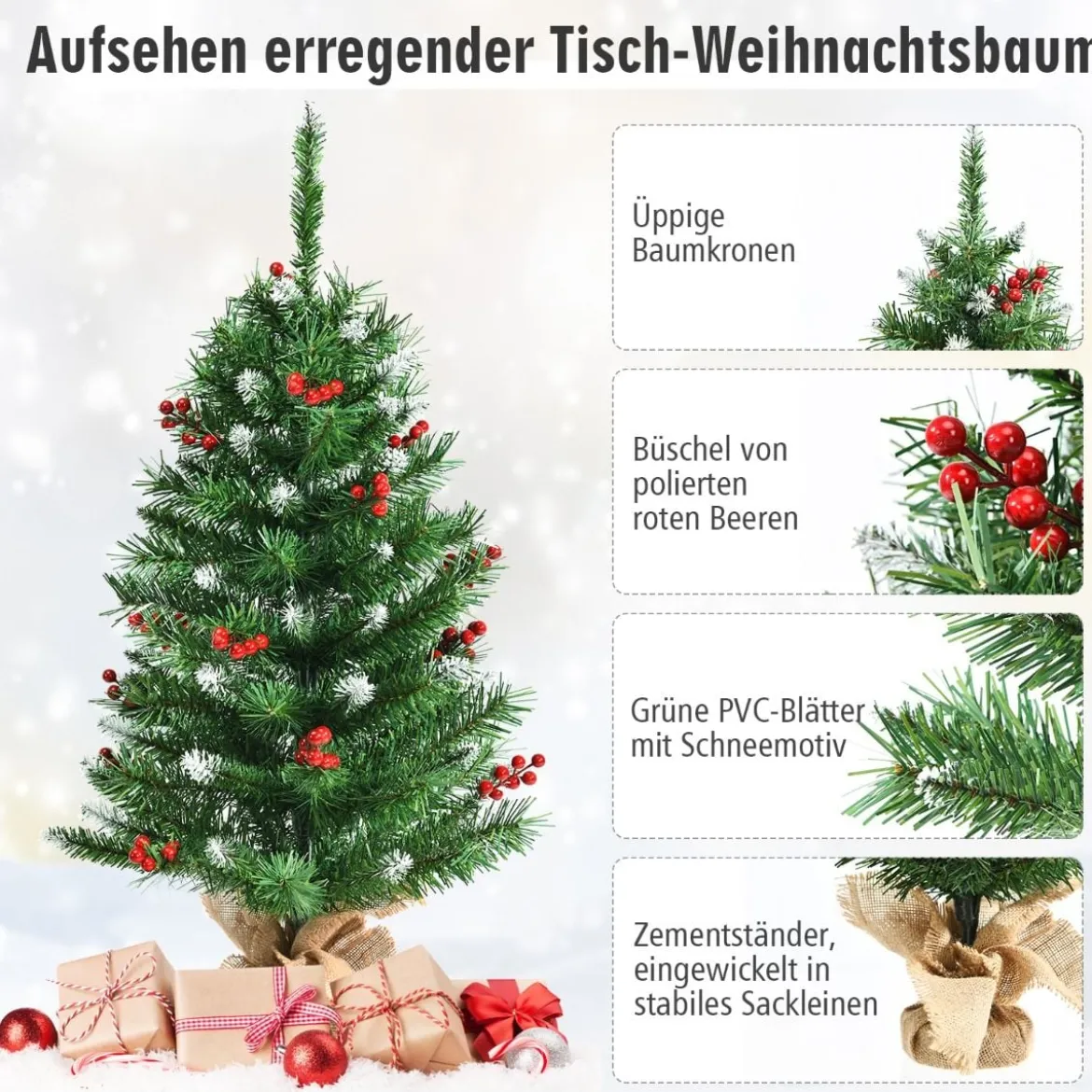 90 cm Kleiner Weihnachtsbaum Mini Weihnachtsbaum mit roten Beeren Grün