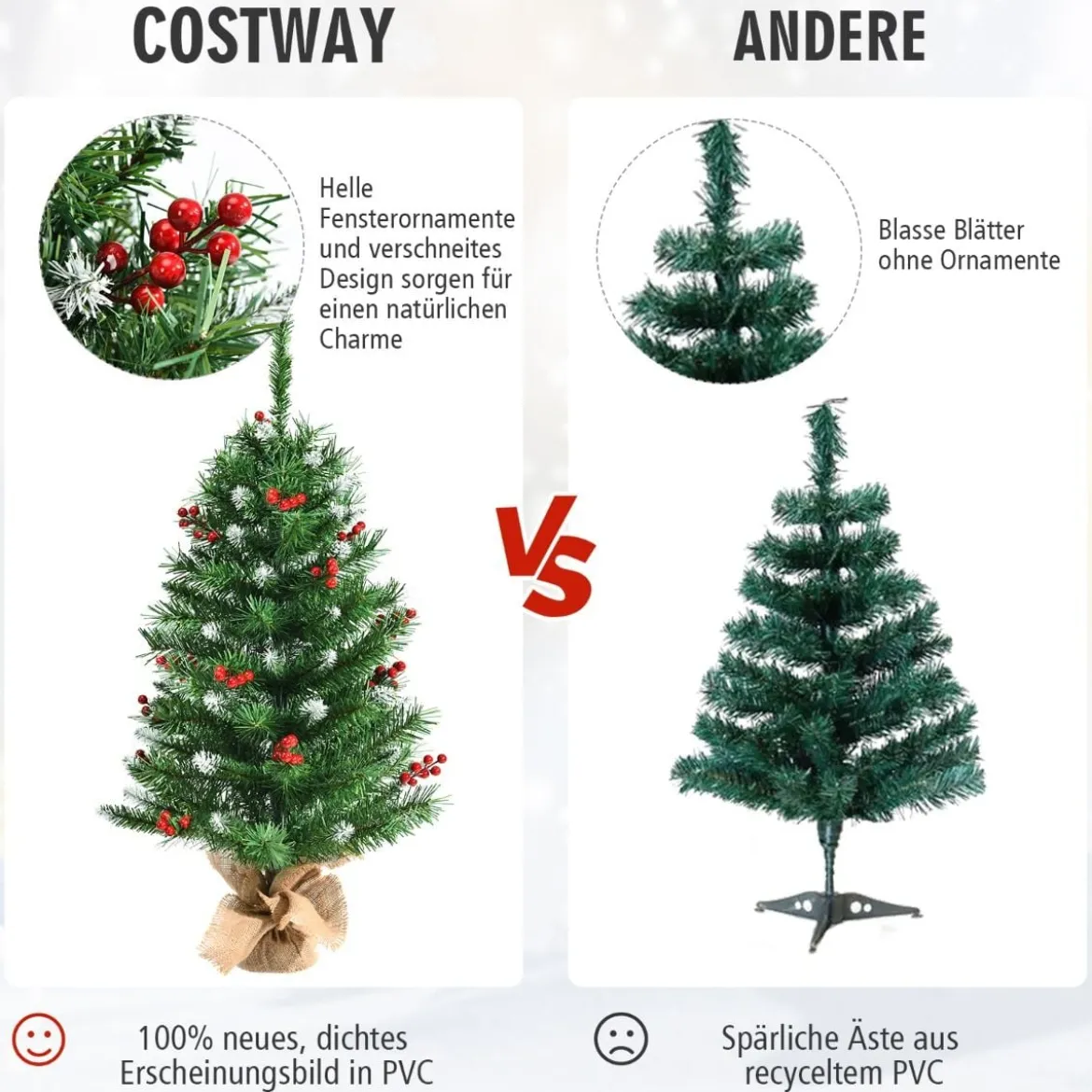 90 cm Kleiner Weihnachtsbaum Mini Weihnachtsbaum mit roten Beeren Grün