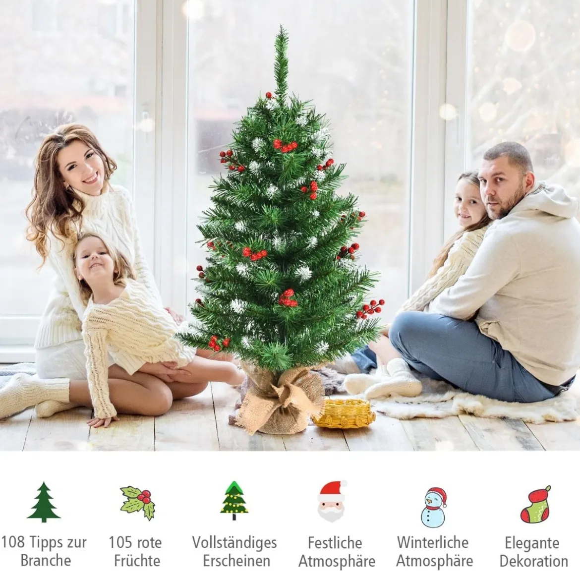90 cm Kleiner Weihnachtsbaum Mini Weihnachtsbaum mit roten Beeren Grün