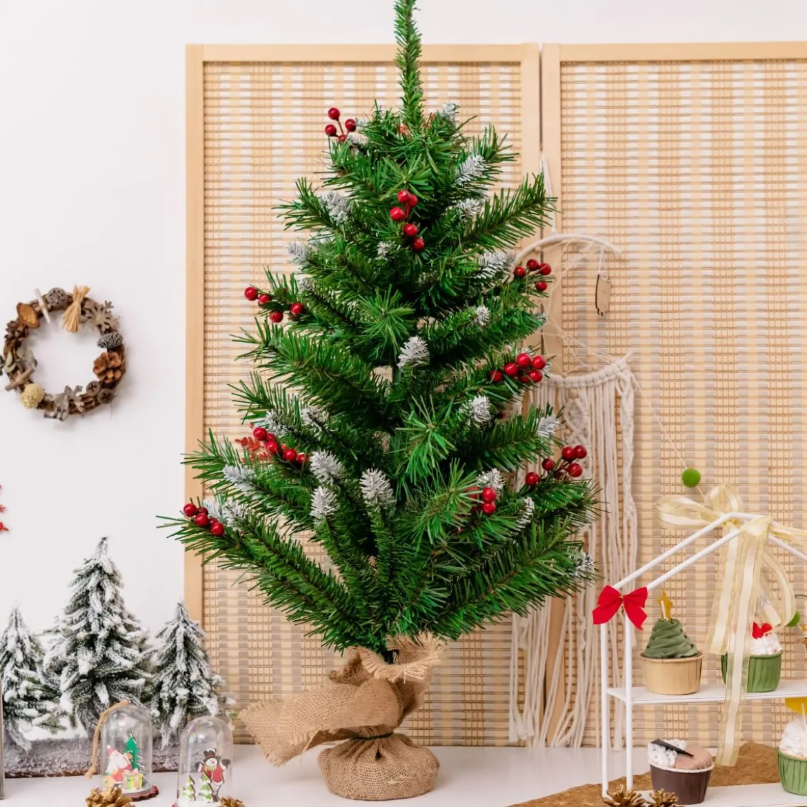 90 cm Kleiner Weihnachtsbaum Mini Weihnachtsbaum mit roten Beeren Grün