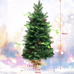 90 cm Kleiner Weihnachtsbaum mini Tischbaum mit Tannenzapfen und roten Beeren Grün