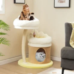 83cm klein Kratzbaum mit Katzenhöhle & Sisal-Kratzpfosten & Spielzeug & Kissen Katzenbaum
