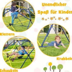 Ø 305cm Kletterkuppel mit Schaukel Klettergerüst zum Schaukeln & Klttern Blau & Gelb & Grün