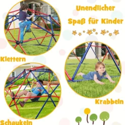Ø 305cm Kletterkuppel mit Schaukel Klettergerüst in Kuppelform Kletterleiter 363 kg Belastbar Rot