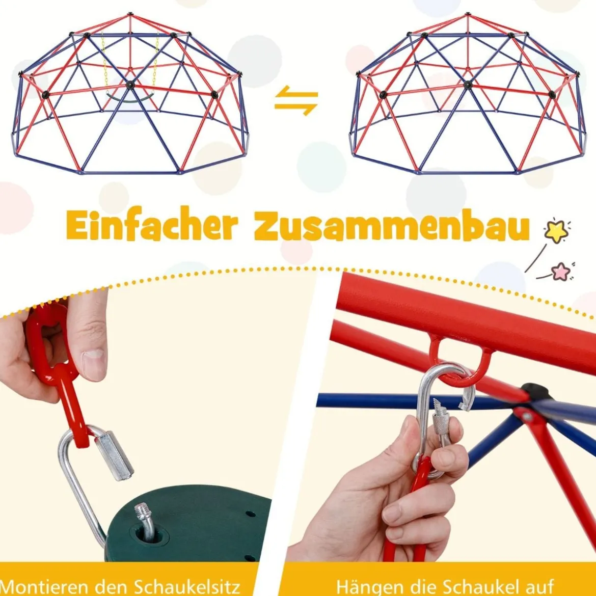 Ø 305cm Kletterkuppel mit Schaukel Klettergerüst in Kuppelform Kletterleiter 363 kg Belastbar Rot