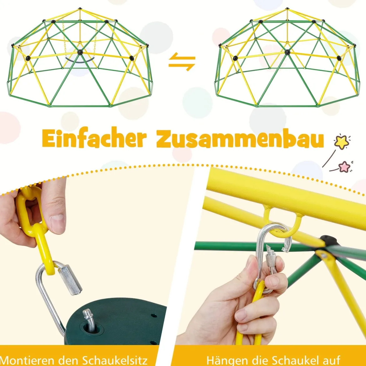 Ø 305cm Kletterkuppel mit Schaukel Klettergerüst zum Schaukeln & Klttern Grün + Gelb