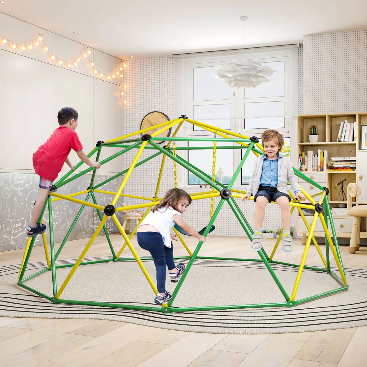 Ø 305cm Kletterkuppel mit Schaukel Klettergerüst zum Schaukeln & Klttern Grün + Gelb