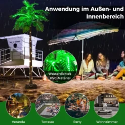 180 cm Künstliche beleuchtete Palme mit 309 LED-Lichtern & 3 Kokosnüssen & Wasserbeutel