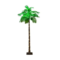 180 cm Künstliche beleuchtete Palme mit 309 LED-Lichtern & 3 Kokosnüssen & Wasserbeutel
