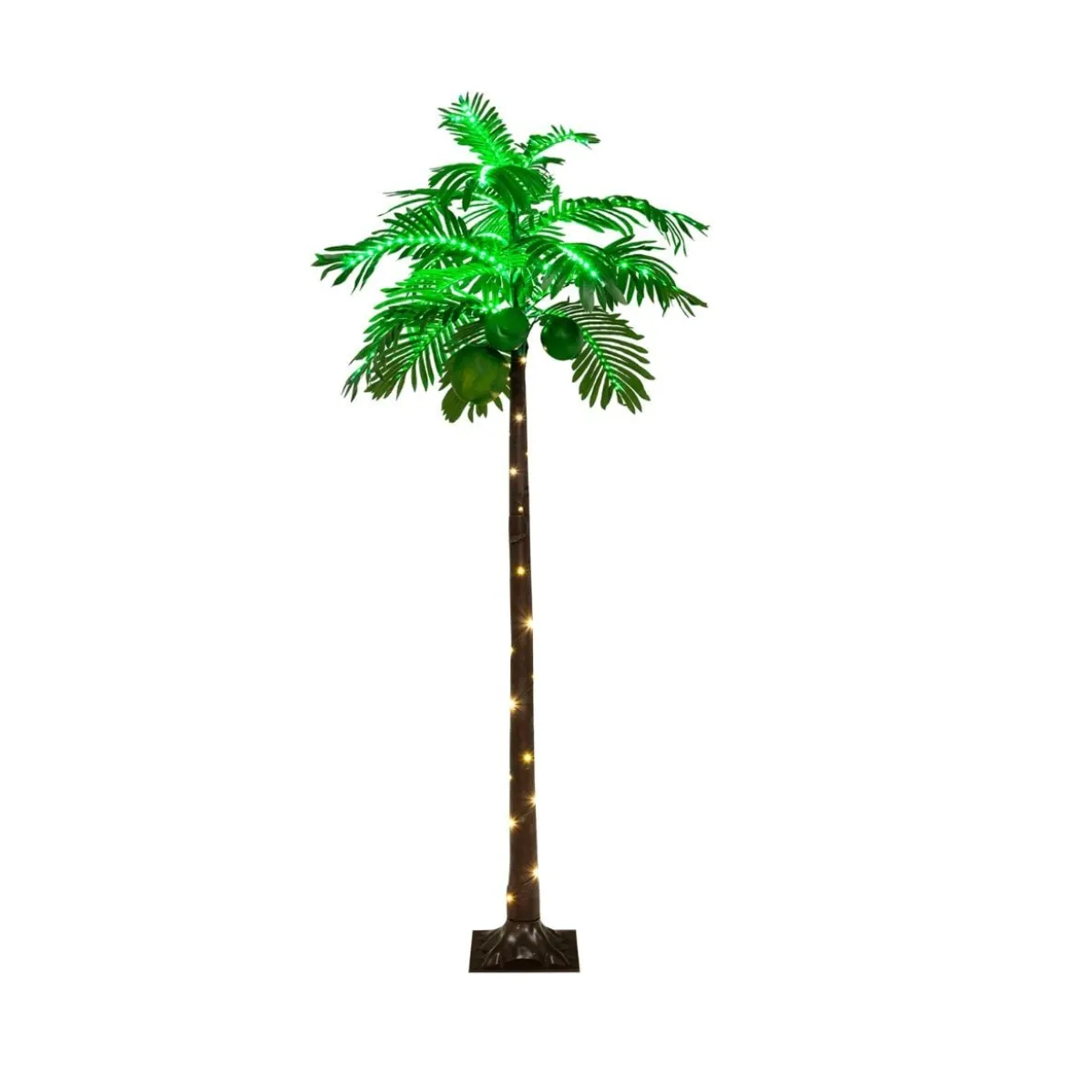 180 cm Künstliche beleuchtete Palme mit 309 LED-Lichtern & 3 Kokosnüssen & Wasserbeutel