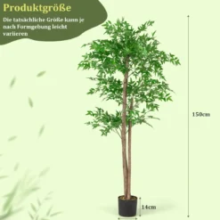 150 cm Künstliche Pflanze Bambus Kunstbaum mit Topf Kunstpflanze Bambusbaum Dekobaum