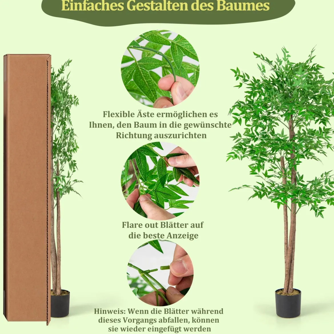150 cm Künstliche Pflanze Bambus Kunstbaum mit Topf Kunstpflanze Bambusbaum Dekobaum
