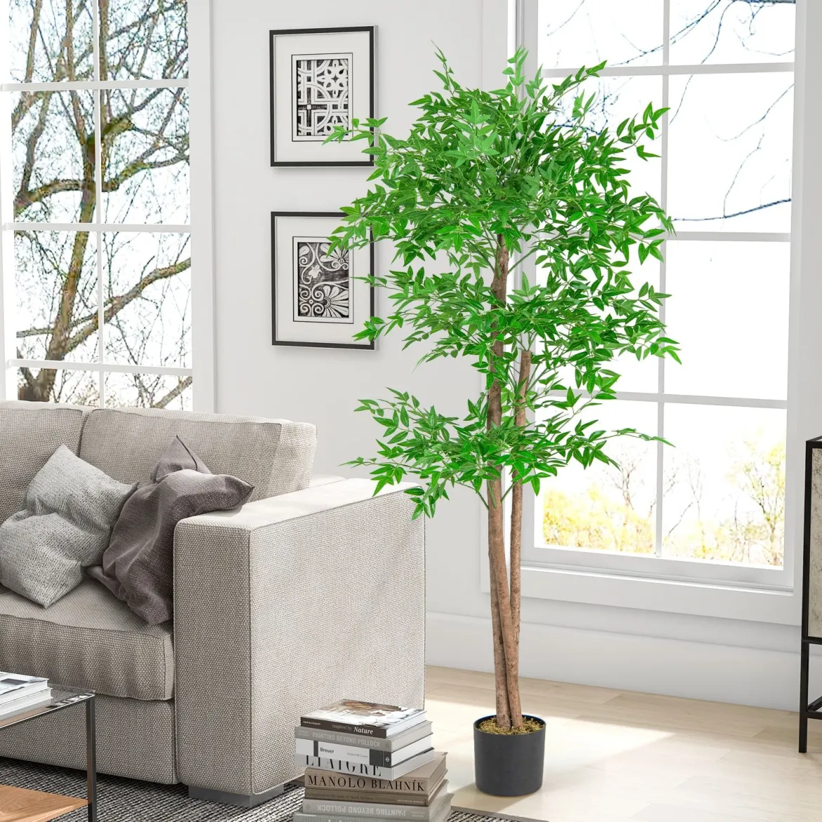 150 cm Künstliche Pflanze Bambus Kunstbaum mit Topf Kunstpflanze Bambusbaum Dekobaum