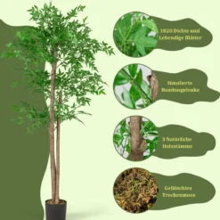 150 cm Künstliche Pflanze Bambus Kunstbaum mit Topf Kunstpflanze Bambusbaum Dekobaum