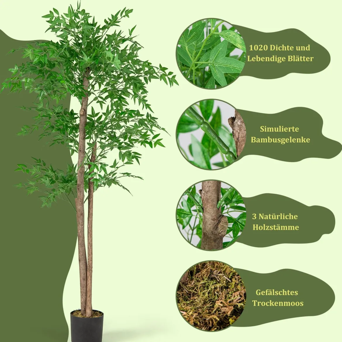 150 cm Künstliche Pflanze Bambus Kunstbaum mit Topf Kunstpflanze Bambusbaum Dekobaum