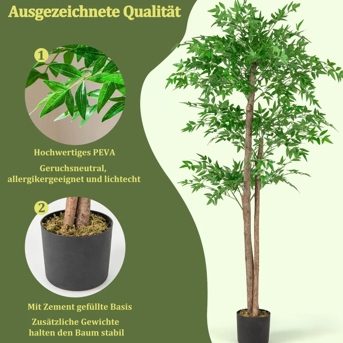 150 cm Künstliche Pflanze Bambus Kunstbaum mit Topf Kunstpflanze Bambusbaum Dekobaum