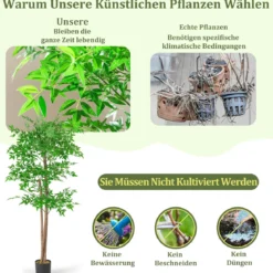 150 cm Künstliche Pflanze Bambus Kunstbaum mit Topf Kunstpflanze Bambusbaum Dekobaum