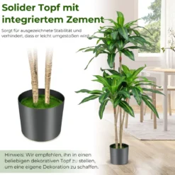 140 cm Künstliche Pflanze Dracena mit Topf & 92 Blättern Kunstpflanze Kunstbaum Palme Grün