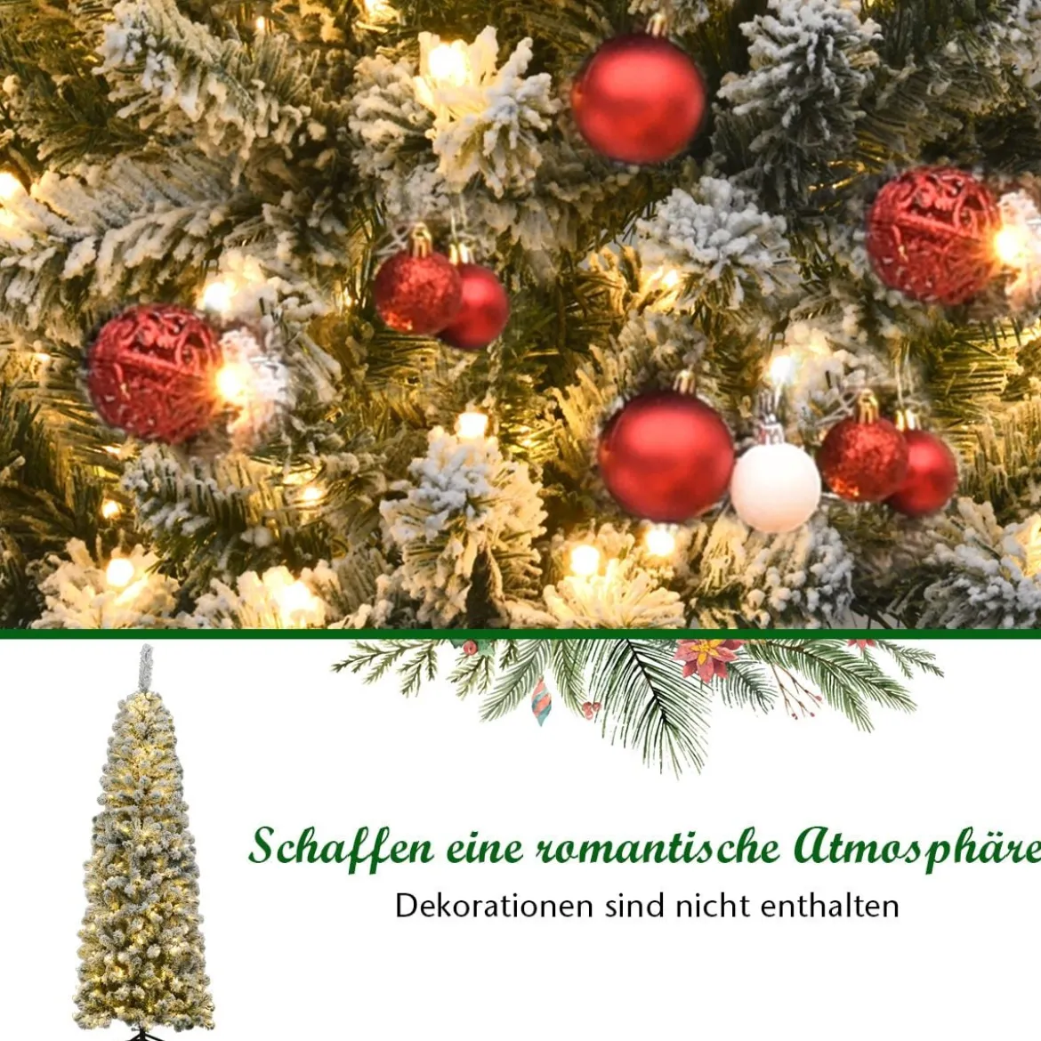 180cm künstlicher Bleistift-Weihnachtsbaum Beleuchteter faltbarer Kiefernbaum Tannenbaum