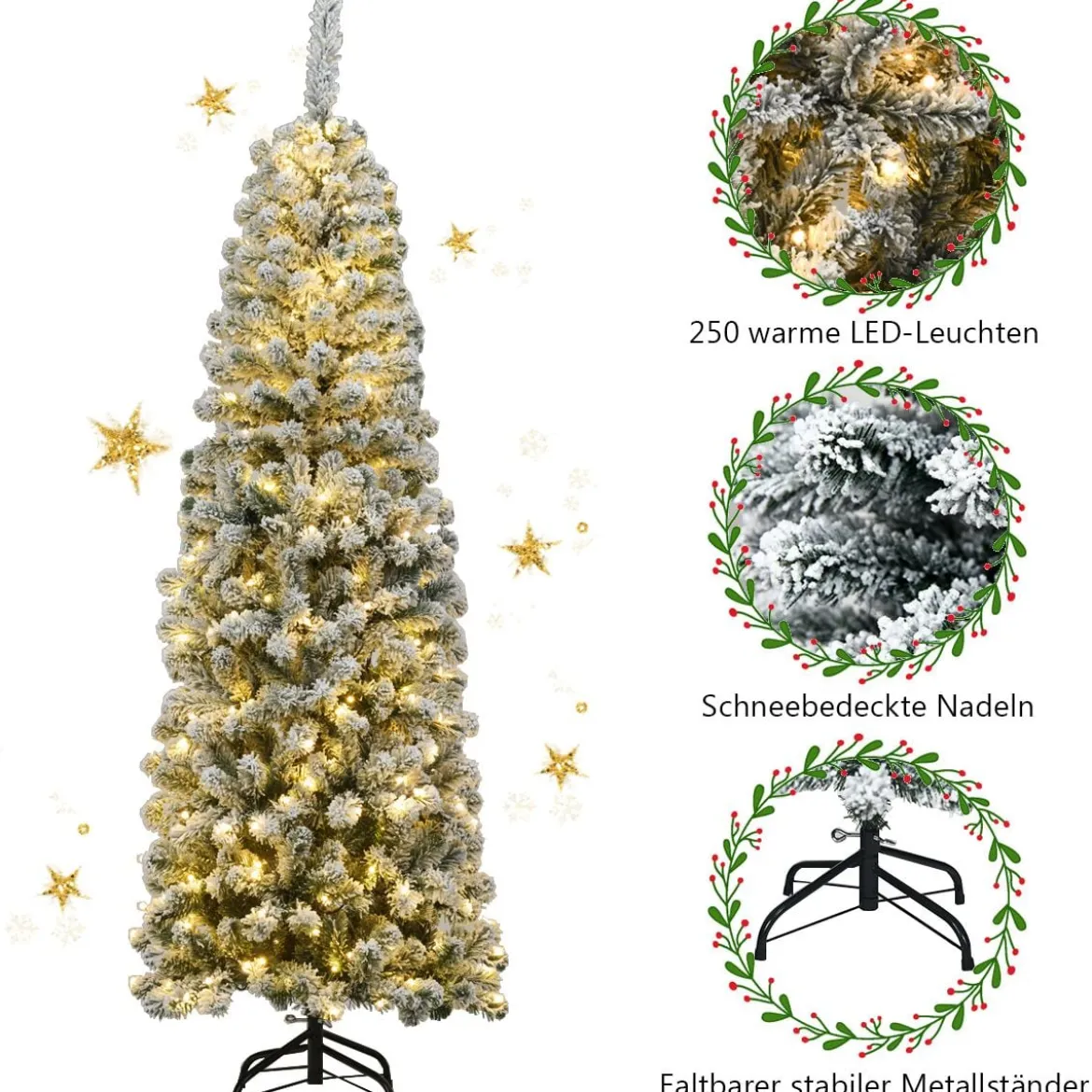 180cm künstlicher Bleistift-Weihnachtsbaum Beleuchteter faltbarer Kiefernbaum Tannenbaum