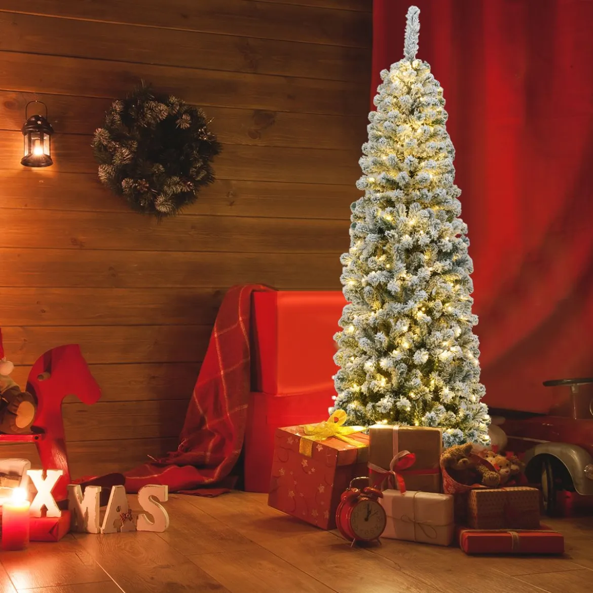 180cm künstlicher Bleistift-Weihnachtsbaum Beleuchteter faltbarer Kiefernbaum Tannenbaum