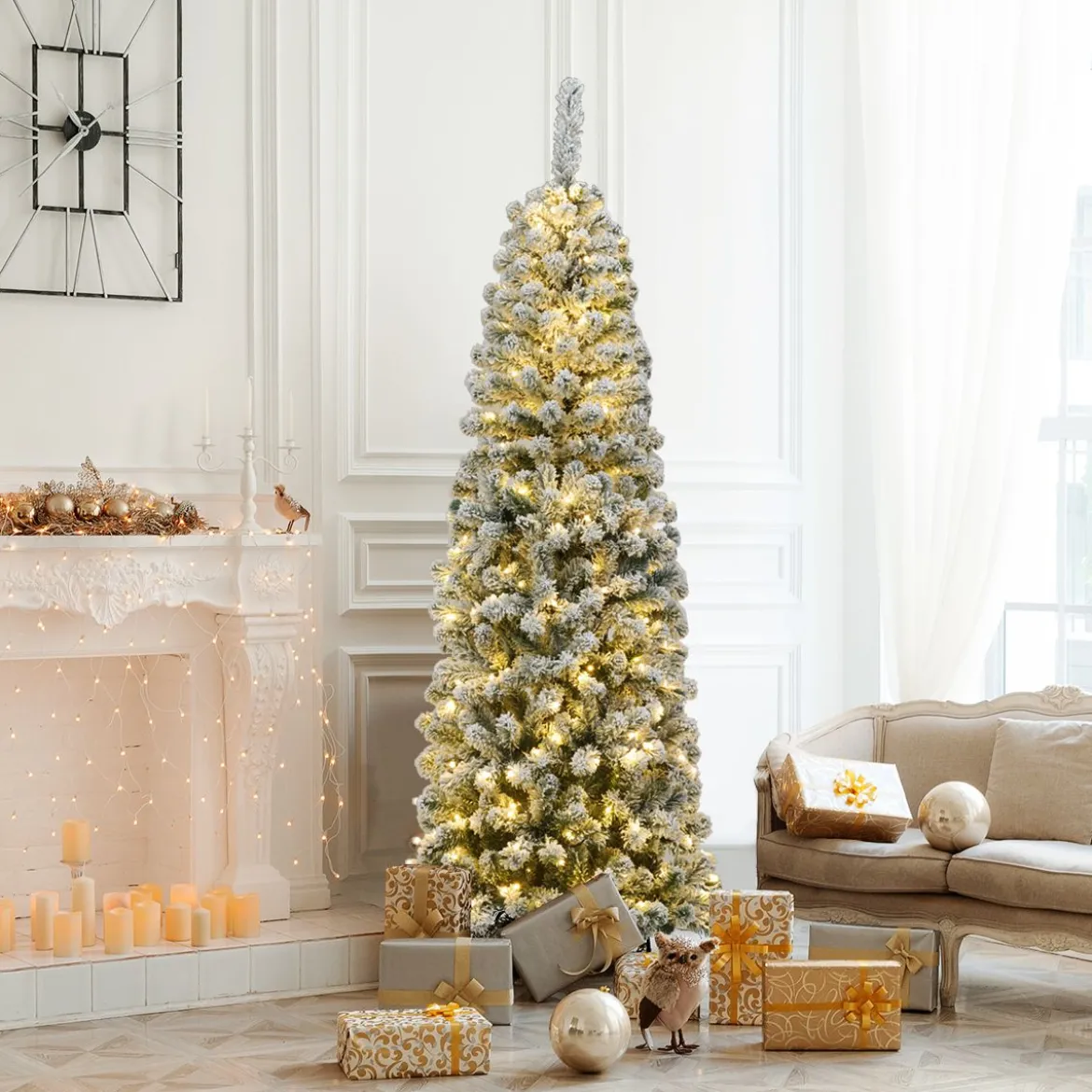 180cm künstlicher Bleistift-Weihnachtsbaum Beleuchteter faltbarer Kiefernbaum Tannenbaum