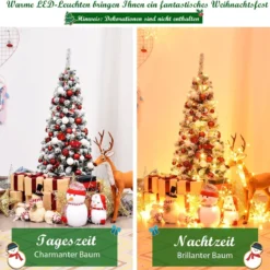 135 cm künstlicher Bleistift-Weihnachtsbaum mit Schnee und 150 LED-Lichtern