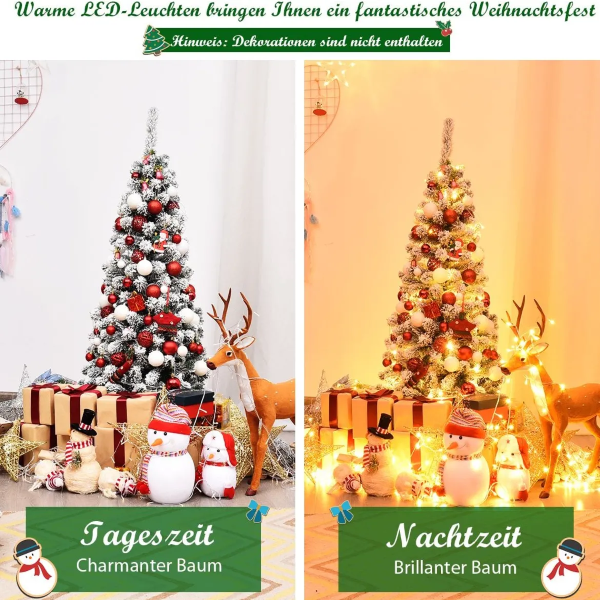 135 cm künstlicher Bleistift-Weihnachtsbaum mit Schnee und 150 LED-Lichtern