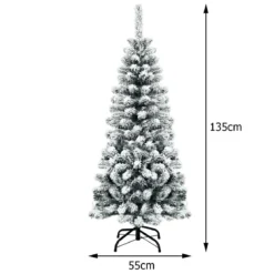 135 cm künstlicher Bleistift-Weihnachtsbaum mit Schnee und 150 LED-Lichtern