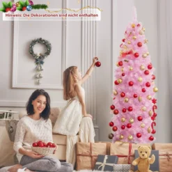 180 cm Künstlicher Bleistift Weihnachtsbaum mit 250 Kaltweißen LEDs Schlank Christbaum Rosa