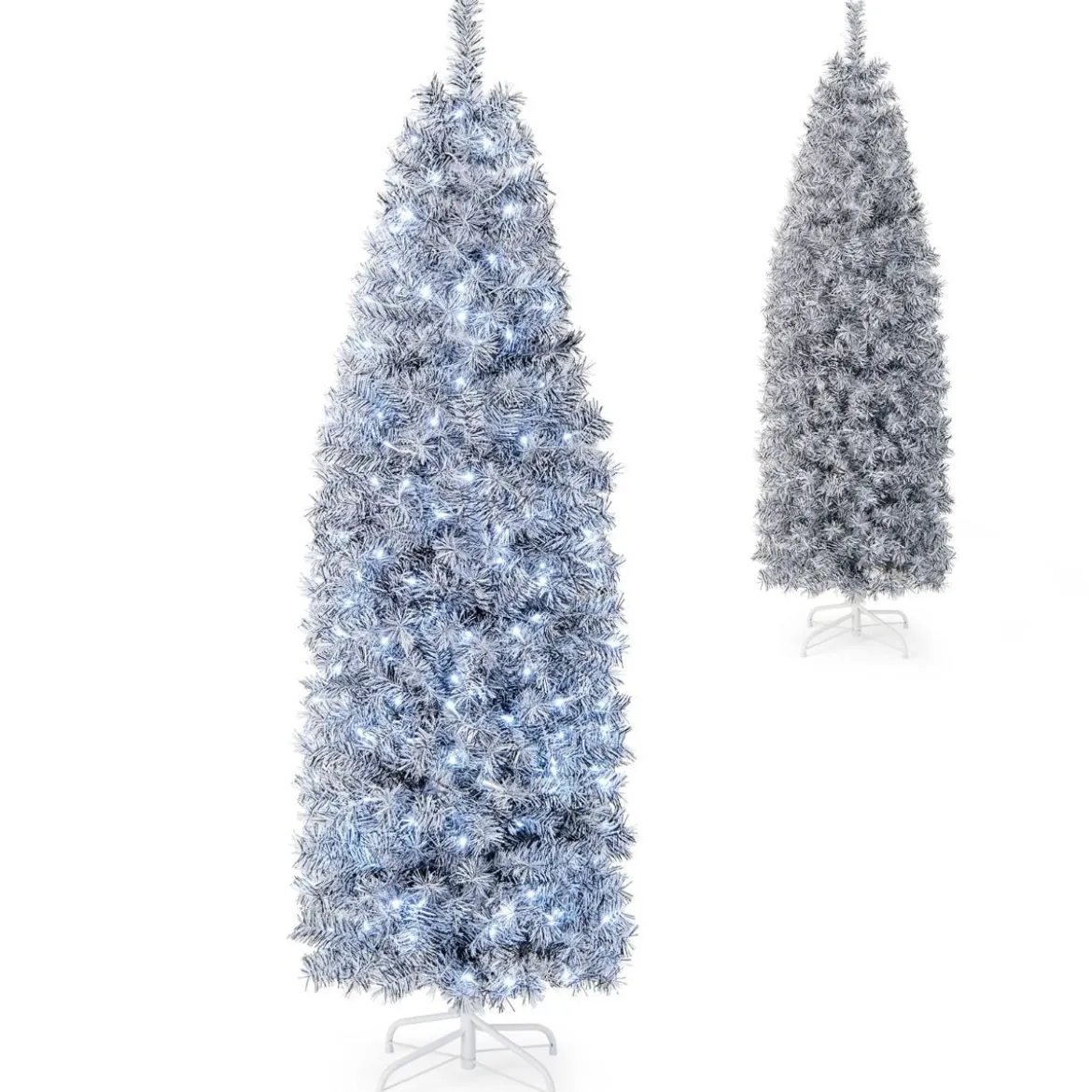 180 cm Künstlicher Bleistift Weihnachtsbaum mit 250 Kaltweißen LEDs Schlank Weiß + Schwarz