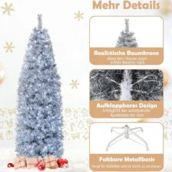 180 cm Künstlicher Bleistift Weihnachtsbaum mit 250 Kaltweißen LEDs Schlank Weiß + Schwarz