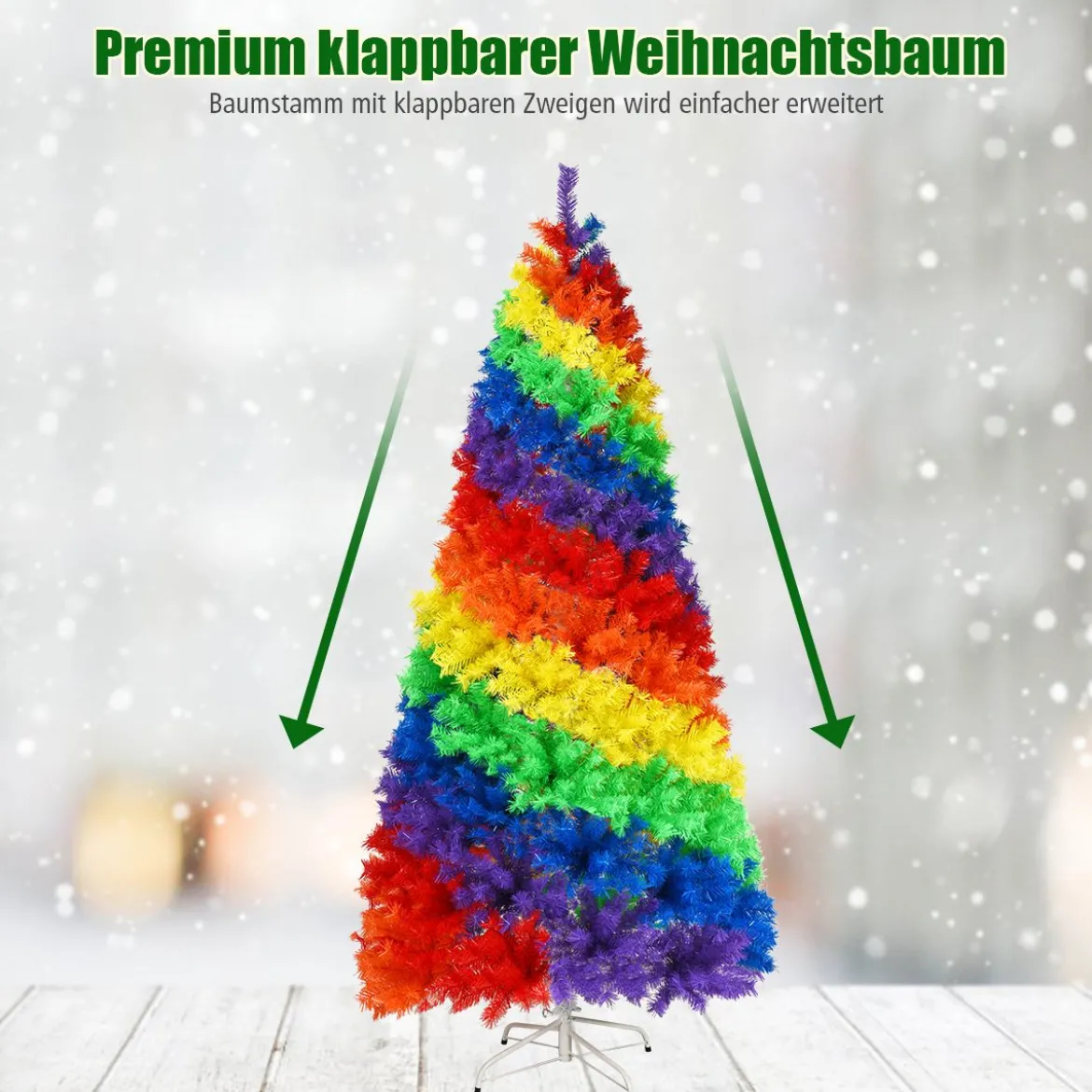 210cm Künstlicher bunter Weihnachtsbaum mit Metallständer PVC Baum mit 1213 Tannen Weihnachtsbaum faltbar