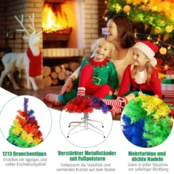 210cm Künstlicher bunter Weihnachtsbaum mit Metallständer PVC Baum mit 1213 Tannen Weihnachtsbaum faltbar