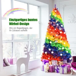 210cm Künstlicher bunter Weihnachtsbaum mit Metallständer PVC Baum mit 1213 Tannen Weihnachtsbaum faltbar