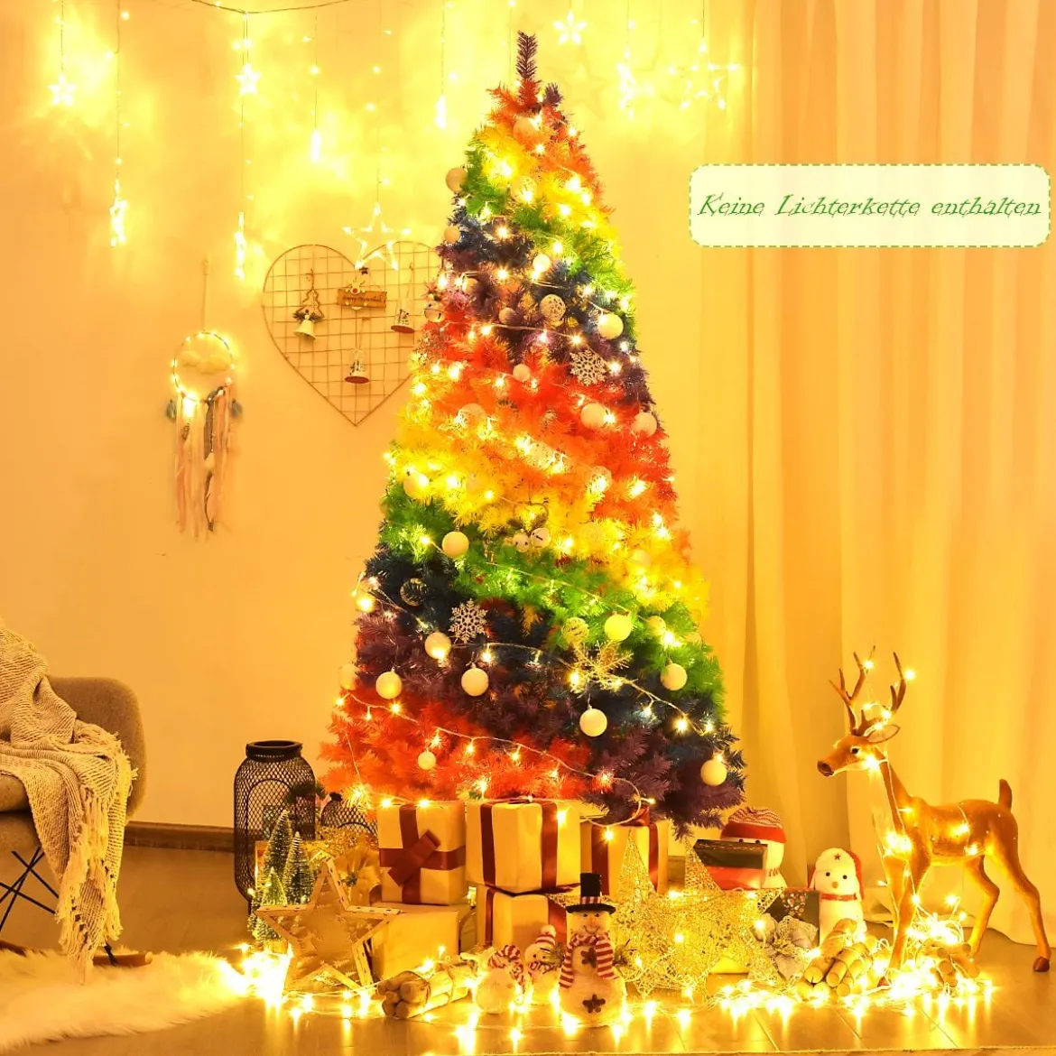 210cm Künstlicher bunter Weihnachtsbaum mit Metallständer PVC Baum mit 1213 Tannen Weihnachtsbaum faltbar