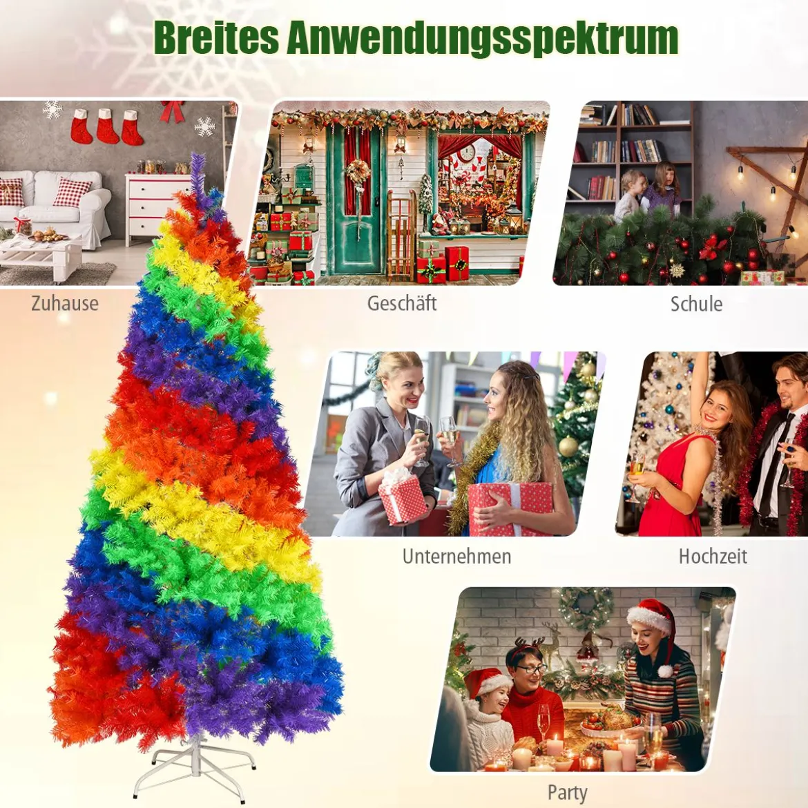 210cm Künstlicher bunter Weihnachtsbaum mit Metallständer PVC Baum mit 1213 Tannen Weihnachtsbaum faltbar