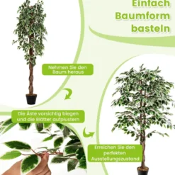 160 cm Künstlicher Ficus-Baum mit 1008 Blättern & Natürlichem Holzstamm & Stabiler Blumentopf