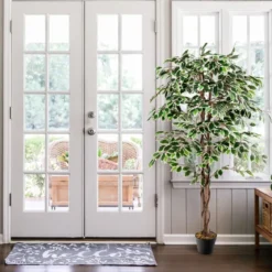 160 cm Künstlicher Ficus-Baum mit 1008 Blättern & Natürlichem Holzstamm & Stabiler Blumentopf