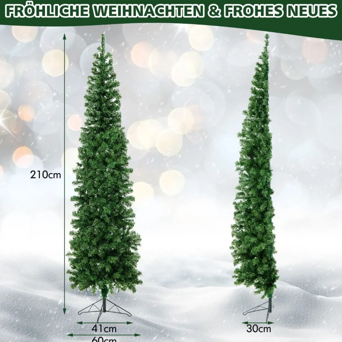 210 cm Künstlicher Halber Weihnachtsbaum Festtagsbaum mit 150 LED-Leuchten
