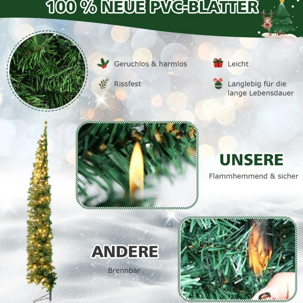 210 cm Künstlicher Halber Weihnachtsbaum Festtagsbaum mit 150 LED-Leuchten