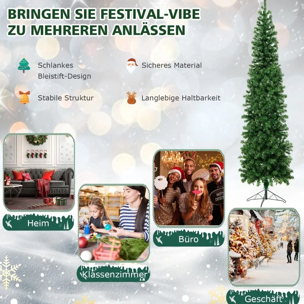 210 cm Künstlicher Halber Weihnachtsbaum Festtagsbaum mit 150 LED-Leuchten