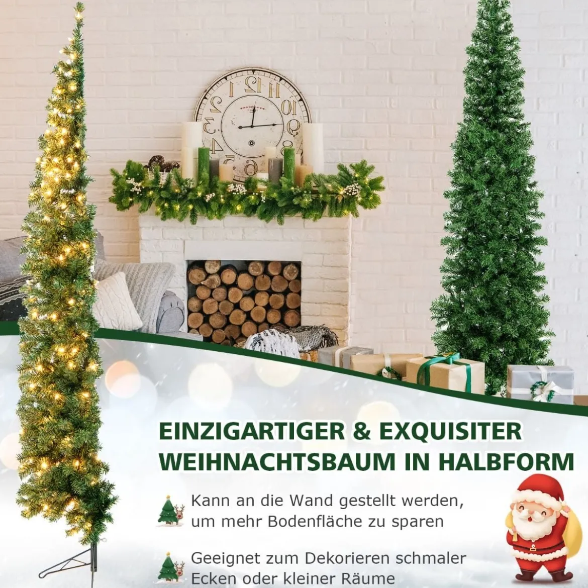 210 cm Künstlicher Halber Weihnachtsbaum Festtagsbaum mit 150 LED-Leuchten