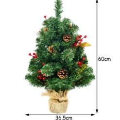 60 cm Künstlicher Kiefern Tischweihnachtsbaum mit Sackleinen Basis