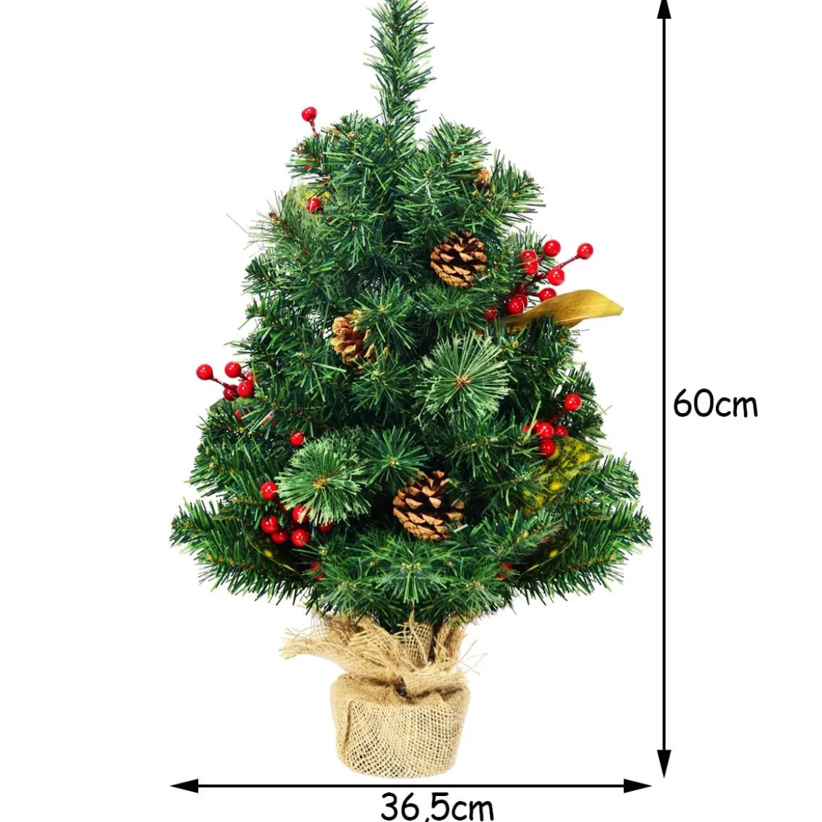 60 cm Künstlicher Kiefern Tischweihnachtsbaum mit Sackleinen Basis
