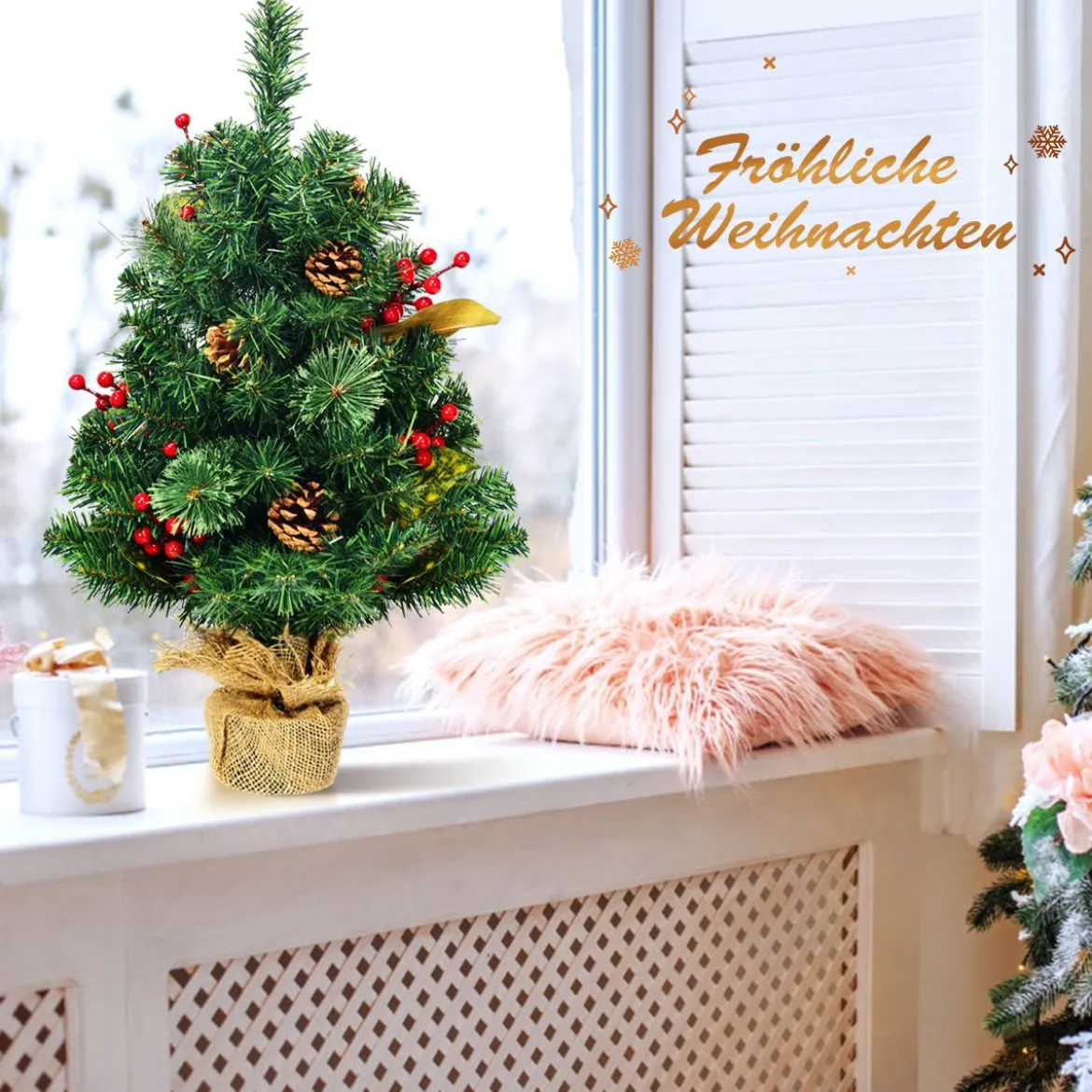 60 cm Künstlicher Kiefern Tischweihnachtsbaum mit Sackleinen Basis