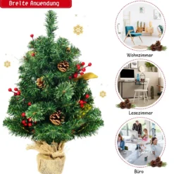 60 cm Künstlicher Kiefern Tischweihnachtsbaum mit Sackleinen Basis