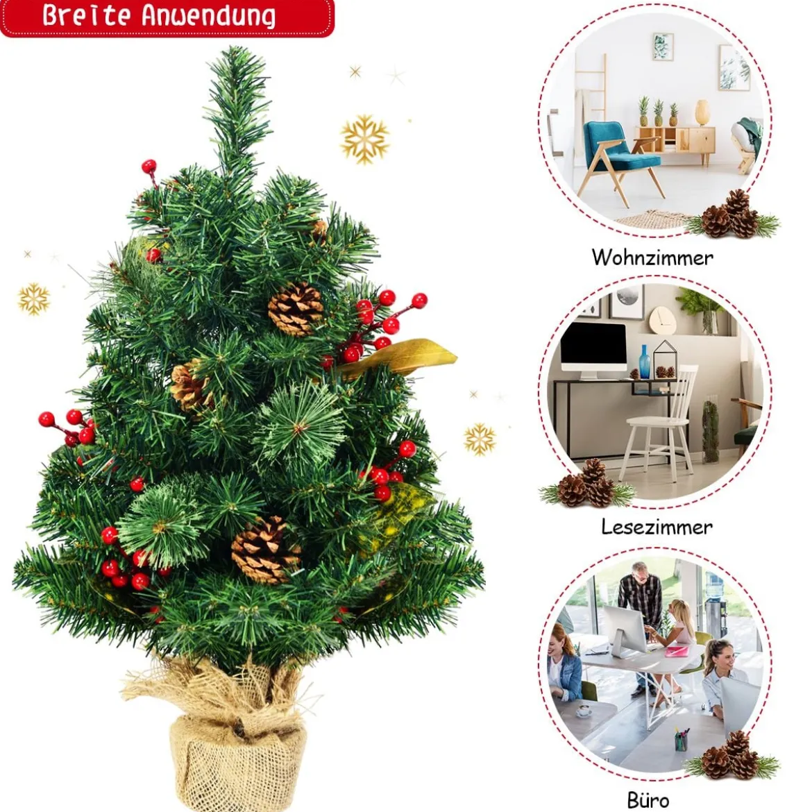60 cm Künstlicher Kiefern Tischweihnachtsbaum mit Sackleinen Basis