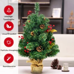 60 cm Künstlicher Kiefern Tischweihnachtsbaum mit Sackleinen Basis