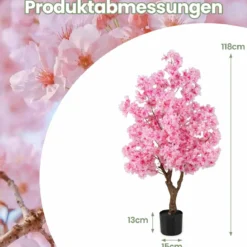 120 cm Künstlicher Kirschblütenbaum Faux blühender Blumenbaum mit Rosa Blüten mehrzweig PE-Stamm